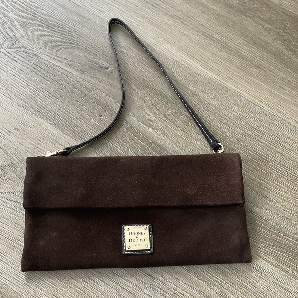Dooney & Bourke Brown Suede fold over clutch